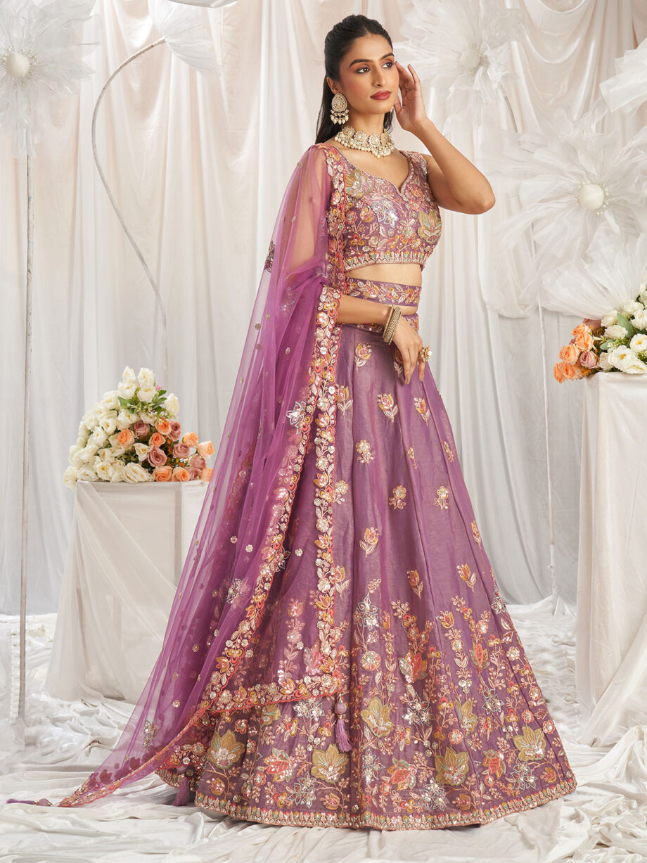 Lavender Poly Georgette Lehenga Choli With Dupatta