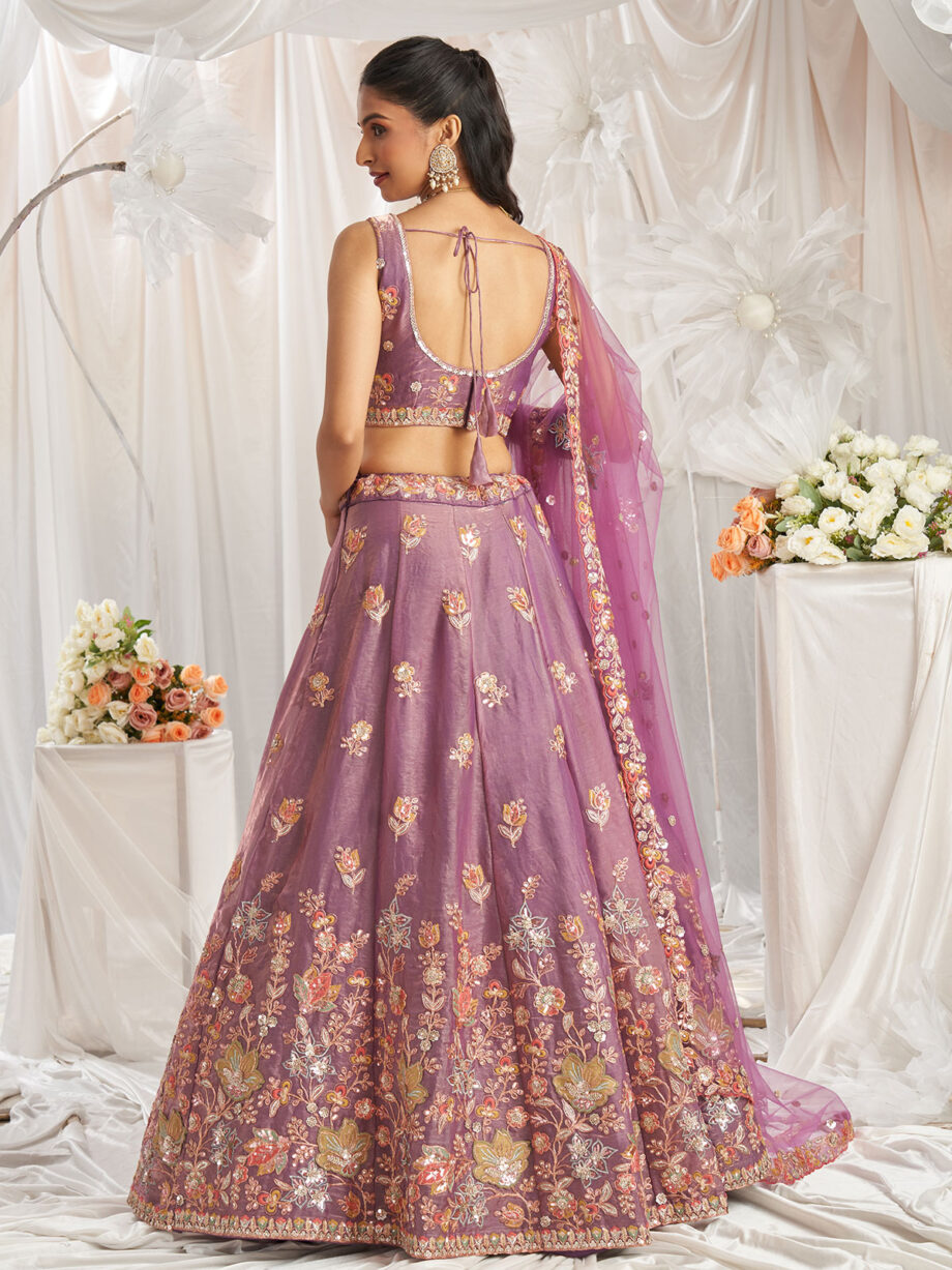 Lavender Poly Georgette Lehenga Choli With Dupatta