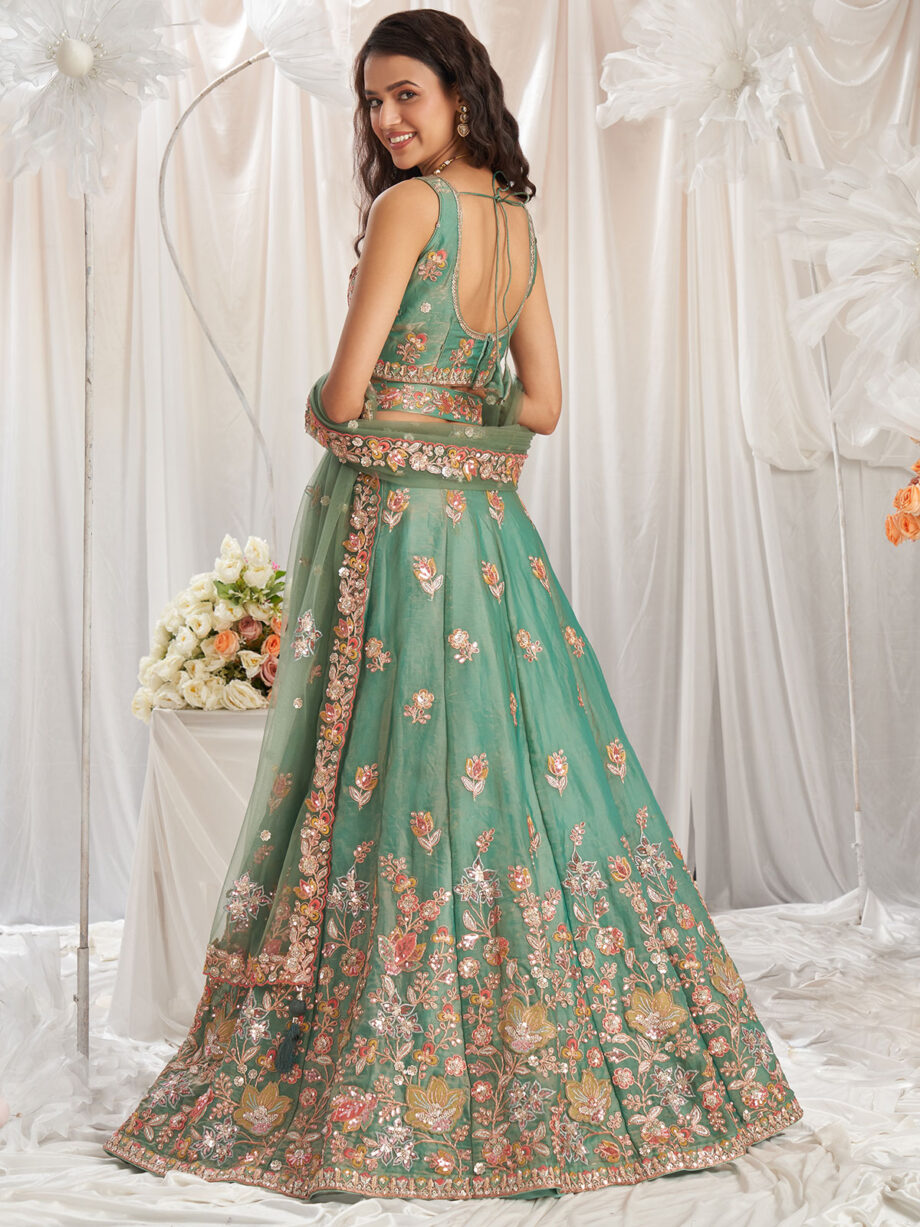 Lime Green Poly Georgette Lehenga Choli With Dupatta