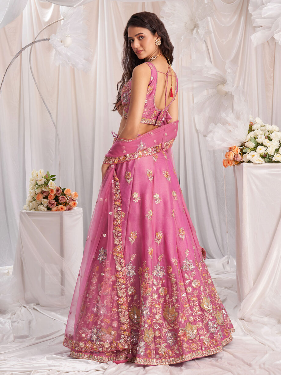 Pink Poly Georgette Lehenga Choli With Dupatta