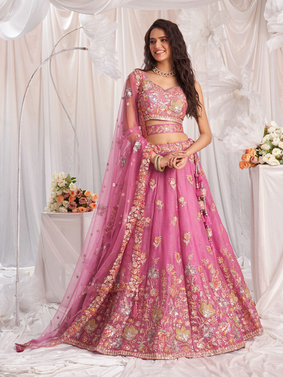 Pink Poly Georgette Lehenga Choli With Dupatta