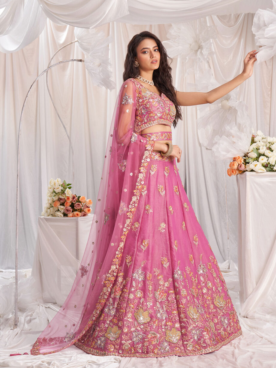 Pink Poly Georgette Lehenga Choli With Dupatta