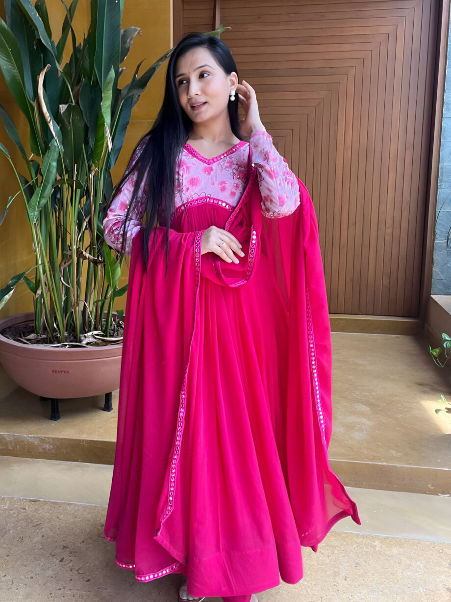 Pink Georgette Designer Gown With Dupatta