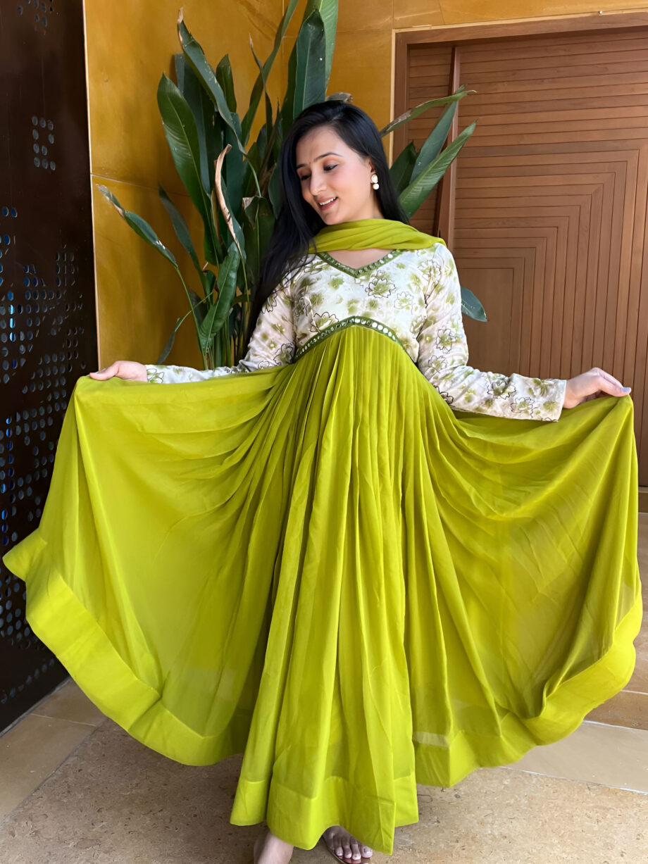 Yellow Georgette Designer Gown With Dupatta