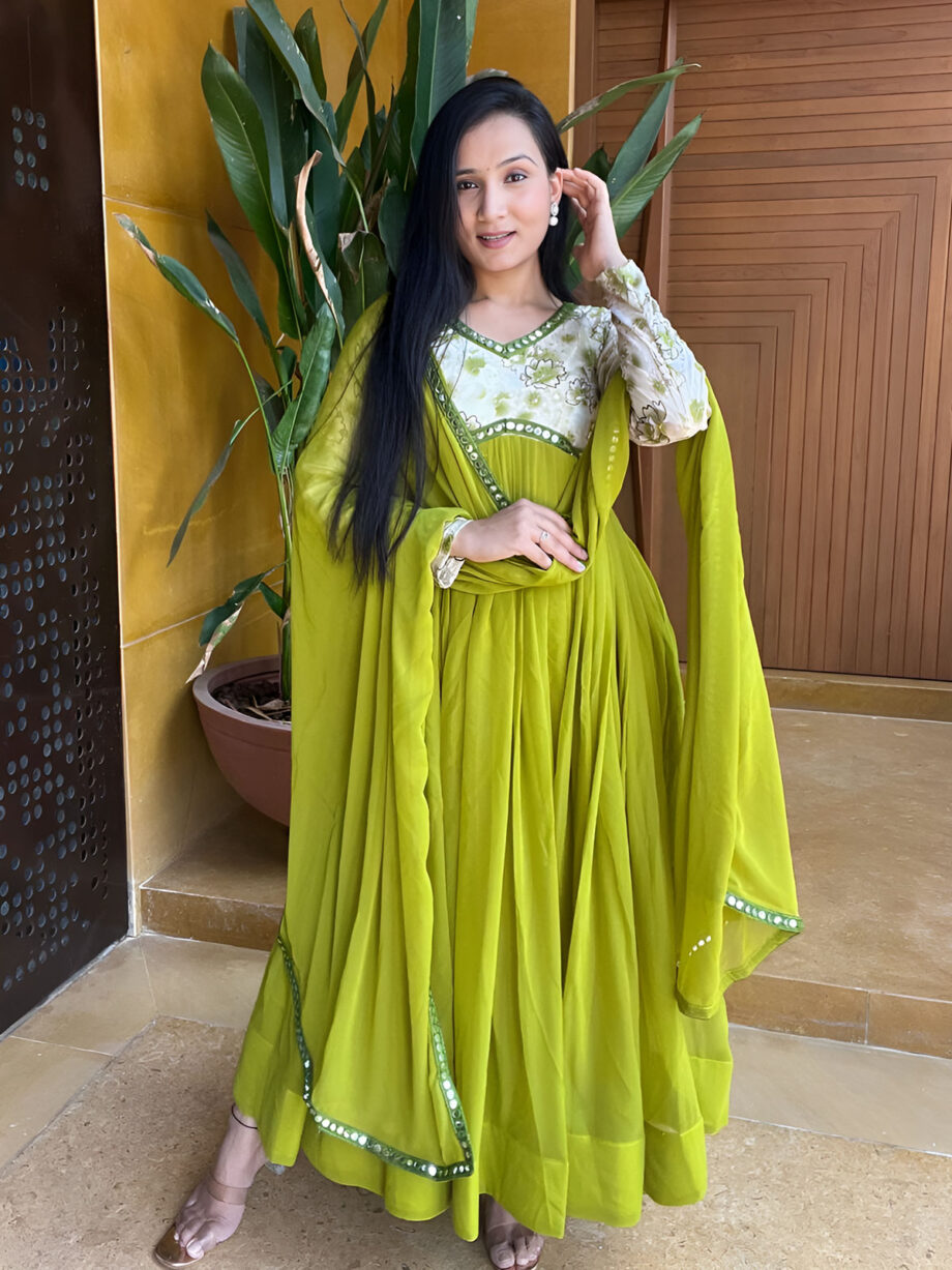 Yellow Georgette Designer Gown With Dupatta