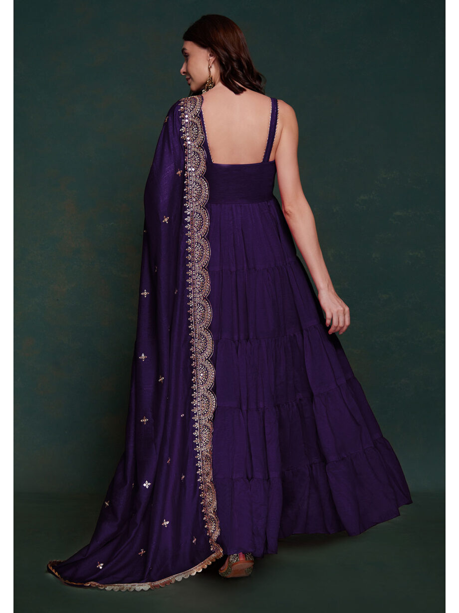 Purple Georgette Designer Gown With Dupatta