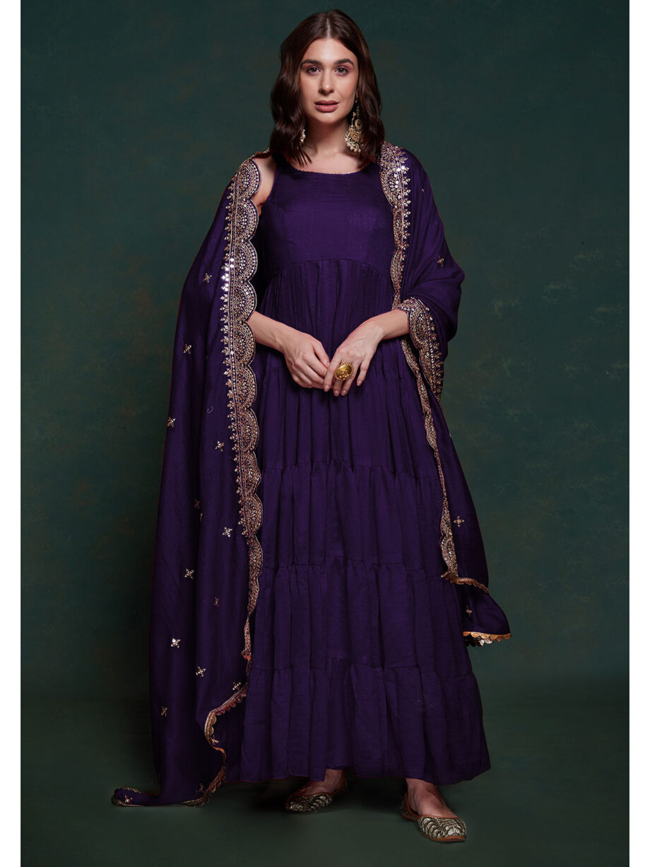 Purple Georgette Designer Gown With Dupatta