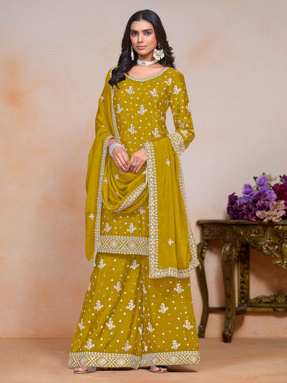 Yellow Readymade Suit Palazzo Set