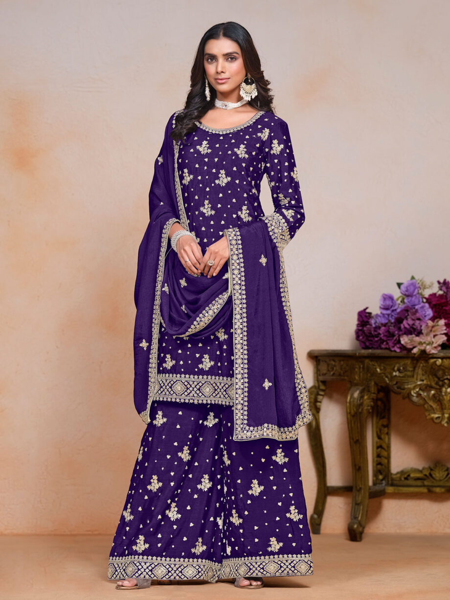 Purple Readymade Suit Palazzo Set
