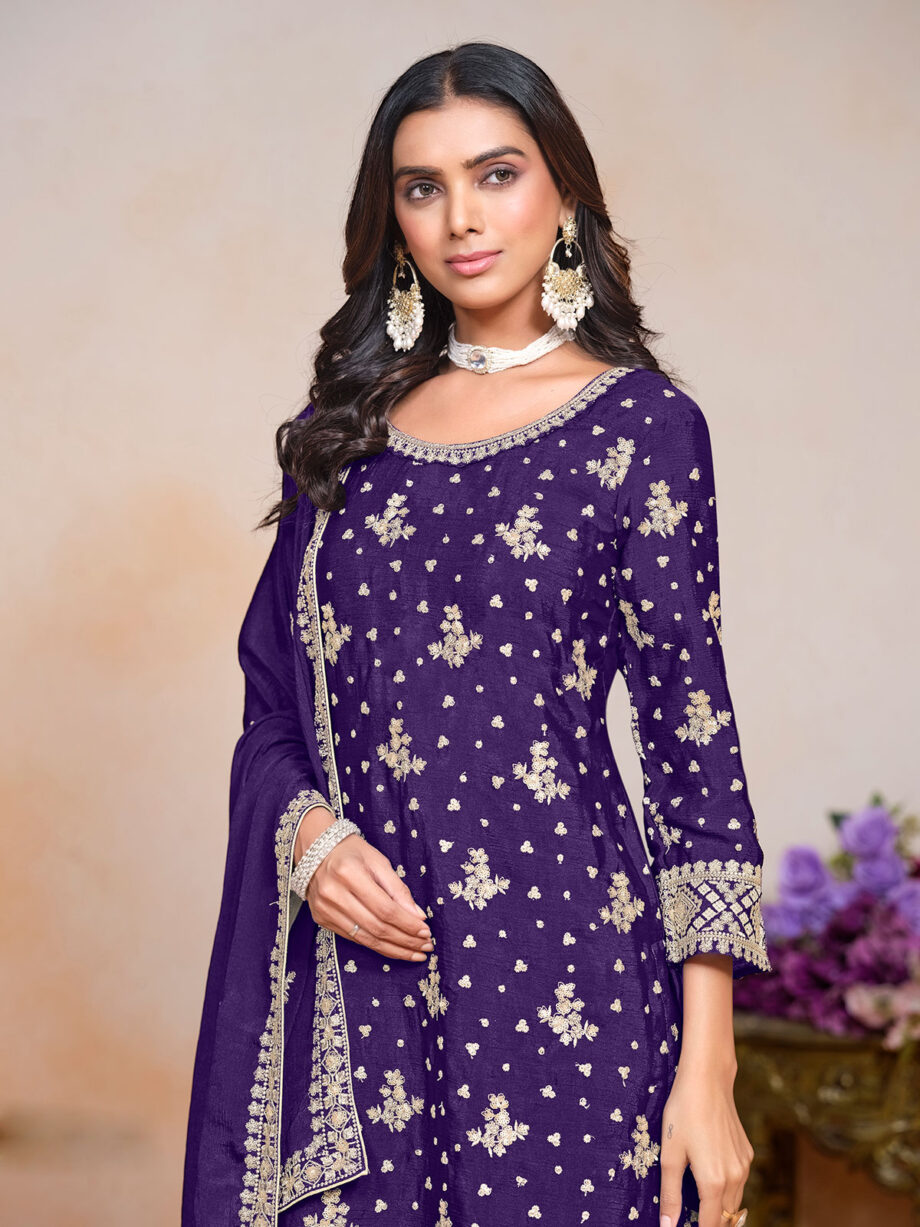 Purple Readymade Suit Palazzo Set