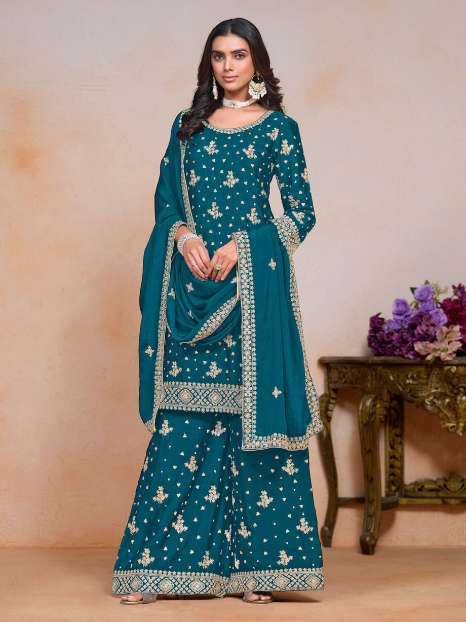 Teal Readymade Suit Palazzo Set