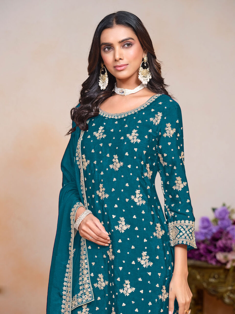 Teal Readymade Suit Palazzo Set